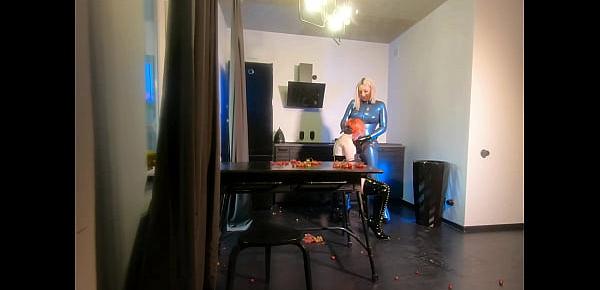 Food Fetish Lesbian Video FemDom in Latex